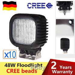 10 x 48W LED CRE Work Light Flood Beam Headlight For Jeep Tractor Truck 12v 24v