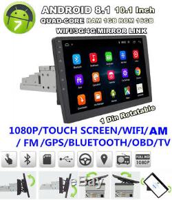 1DIN Rotatable Screen 1+16GB Car Stereo Radio Navi GPS WiFi 3G 4G Mirror Link BT