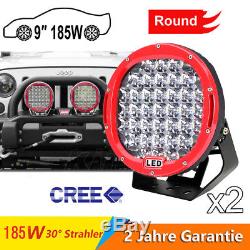 2x 185W 9 LED Work Light Round Cree 4D Spot Fog Driving Lamp Offroad SUV Truck
