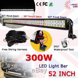 52 LED 300W Light Bar With Wiring Harness for SUV Landrover Defender 4x4 Trucks