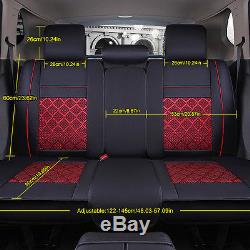 5-Seats Car Seat Cover PU Leather/Mesh Needlework Front&Rear Universal Black/Red