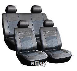 8 Piece Leather Look Pvc Car Seat Covers Black + Blue Stitching Vauxbb