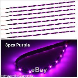8pcs Purple 15 LED Car Grille Flexible Light Strip Interior Atmosphere Lamp SMD