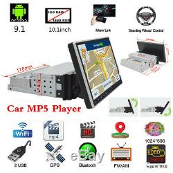 Android 9.1 10.1 1 Din Bluetooth Car Stereo Radio MP5 Player GPS Sat Navs 1+16G