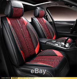 Automotive Car 5-Seat Cover Red& Black PU Leather +Ice Silk Breathable Washable