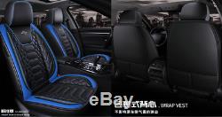Black/Blue Leather 6D Surrounded Full Set Car Seat Cover Interior Accessories