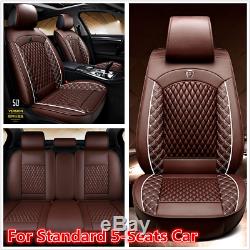 Coffee Leather 5-Sit Car Seat Cover Front+Rear Full Set Car Interior Accessories