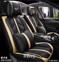 Deluxe Edition Breathable Leather Car Seat Cover Full Set Covers Cushion Beige