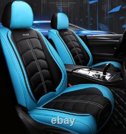 Deluxe Edition PU Leather 5-Seats Sedan Car Seat Cover Front+Rear Set Blue/Black