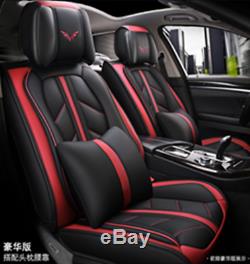 For 5-Seats Car Seat Cushion Cover 5D Surround Luxury Leather With Waist Pillows