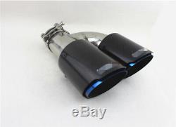Pair Glossy 100% Real Carbon Fiber Left+Right Exhaust Pipe Tail Muffler Tip Blue