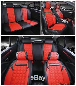 Universal Full Car Seat Covers Set Protectors Red Black Leatherette Luxury