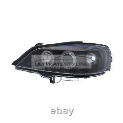 Vauxhall Astra G Headlights 98-04 Black Inner LED Twin Angel Eyes Projector DRL