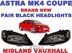 Vauxhall Astra Mk4 1998-04 Coupe Bertone Pair Of New Black Headlights Headlamps