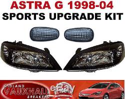 Vauxhall Astra Mk4 Gsi Style Pair Of Black Headlights Headlamps & Side Repeaters